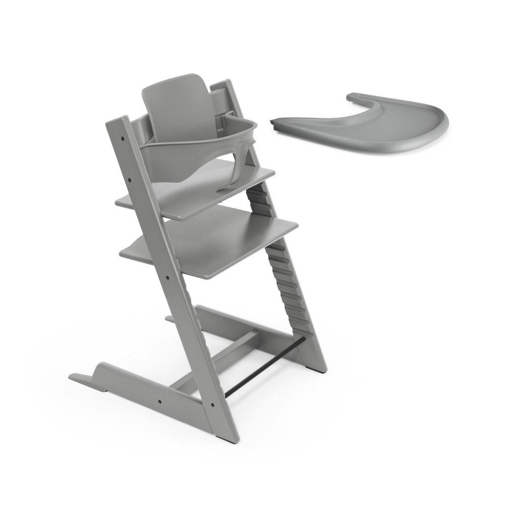 Stokke Tripp Trapp Beech Chair + Baby Set 2 + Tray Storm Grey