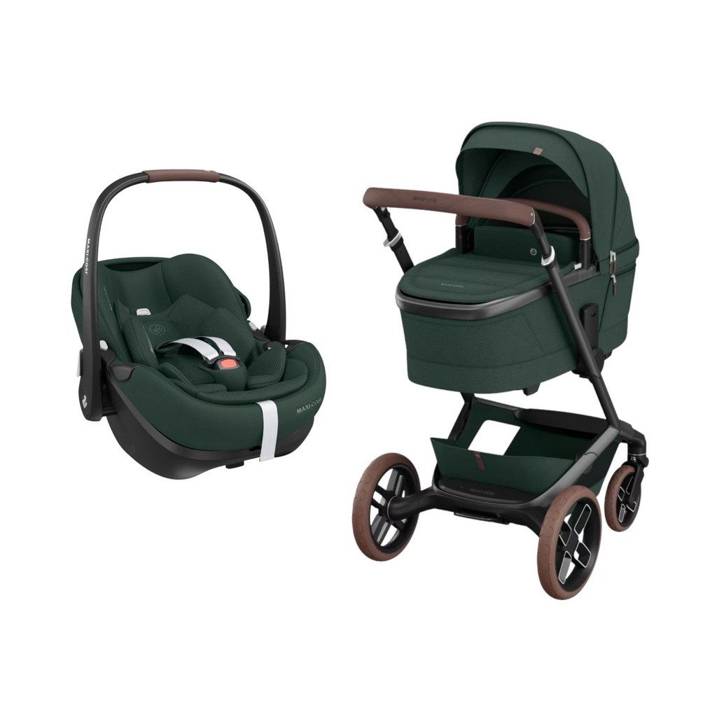 Maxi-Cosi Trio Fame Stroller + Carrycot + Pebble 360 Pro2 Car Seat Twillic Green