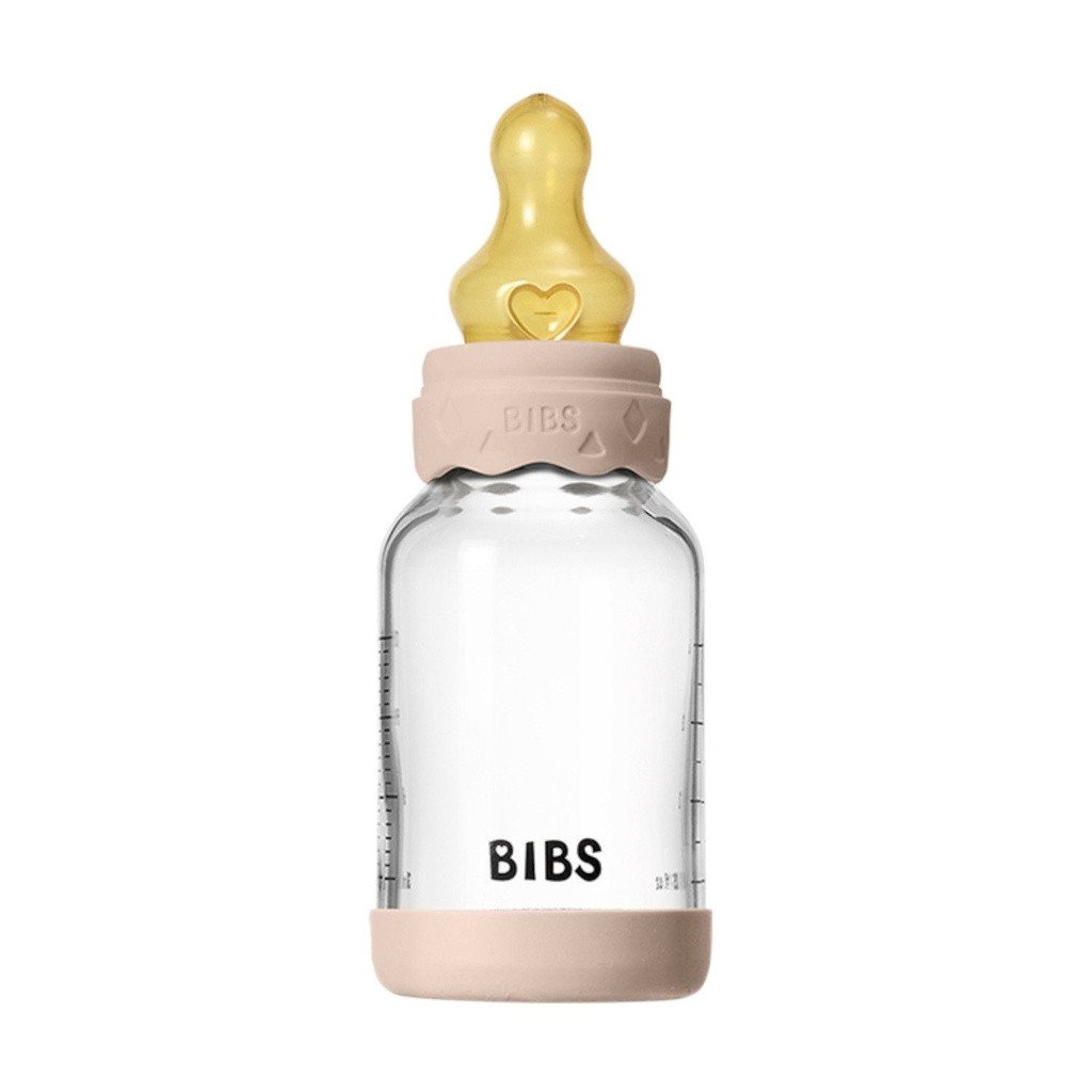 BIBS Glass Baby Bottle Round Teat Slow Flow Blush 120ml