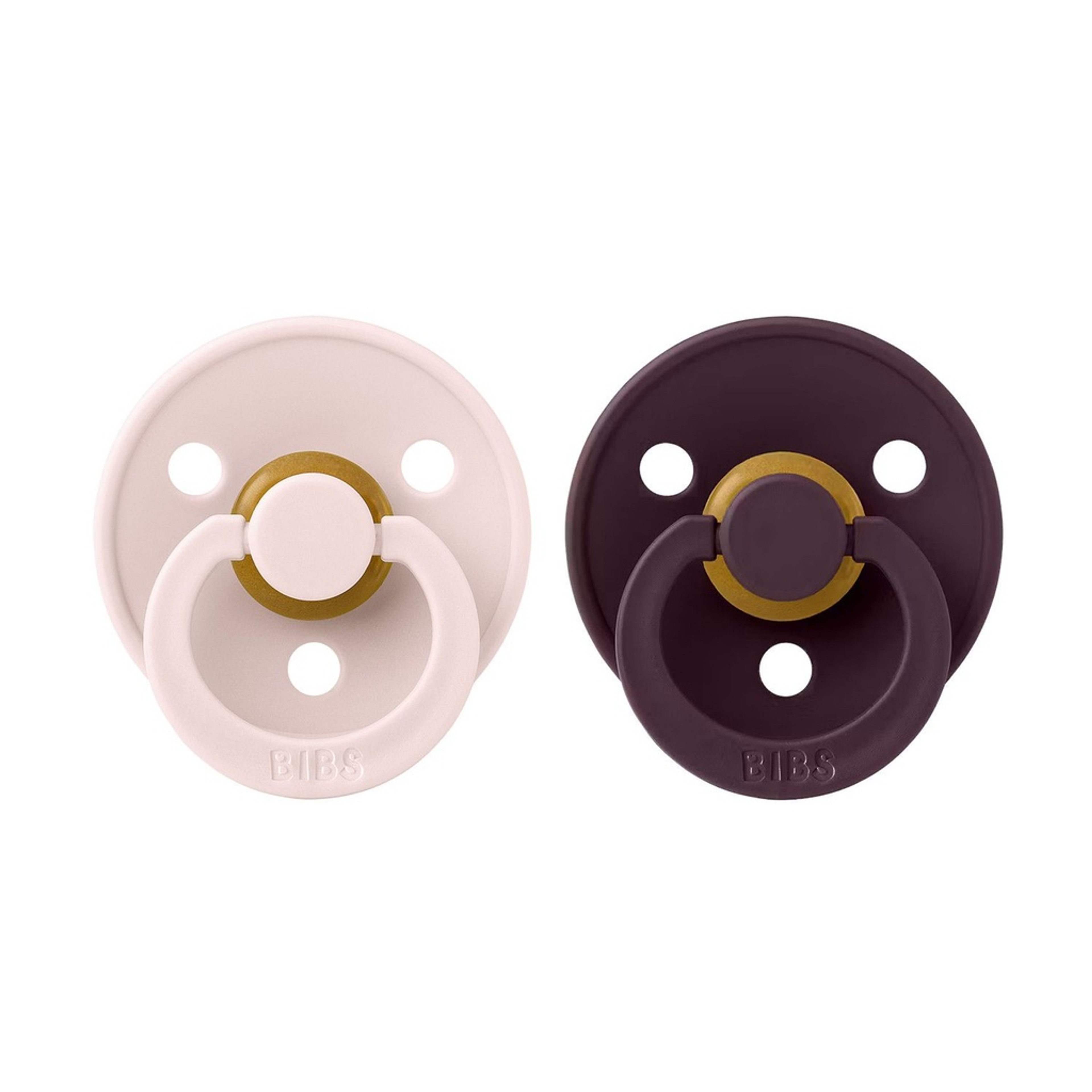 BIBS 2 Colour Latex Round Pacifiers Petal/Plum 0-6M