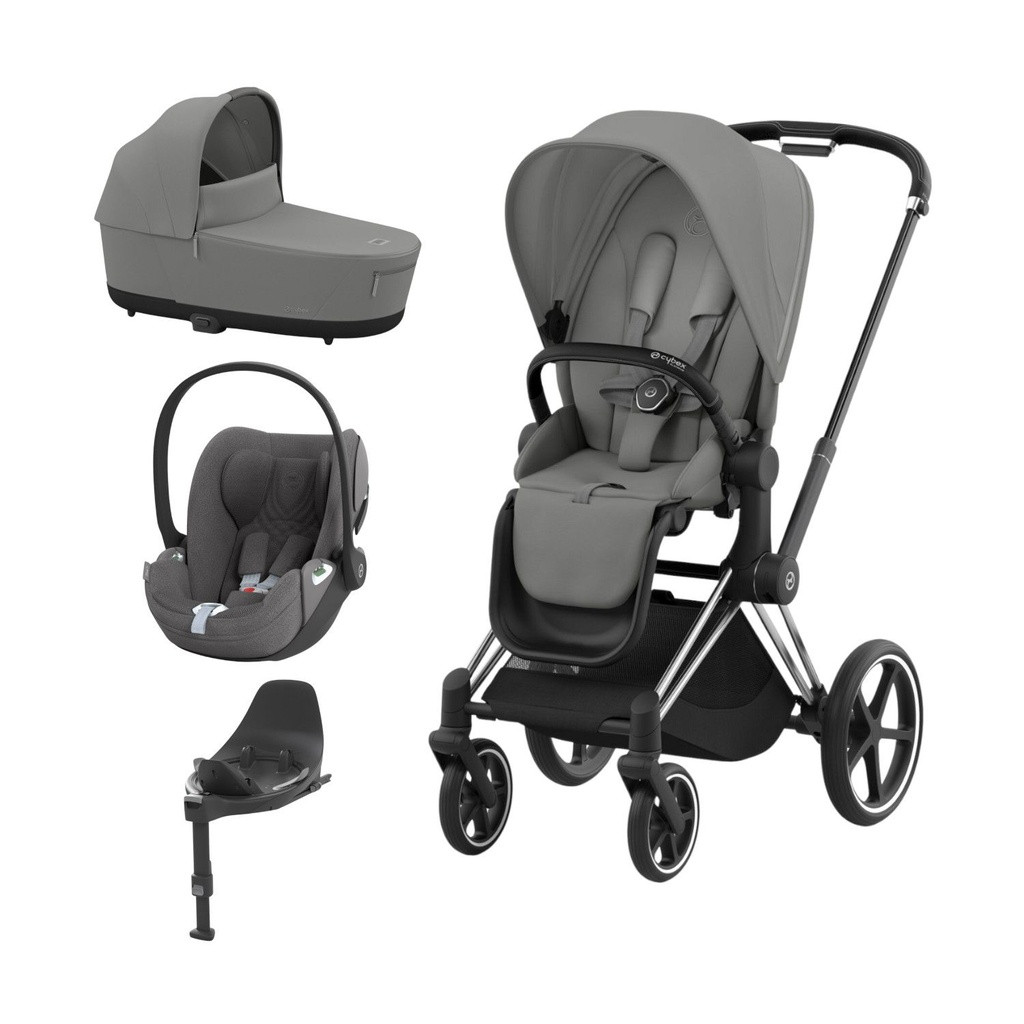 Cybex Trio PRIAM NG Chrome Black + Carrycot + Isofix Base + CLOUD T i-Size Mirage Grey
