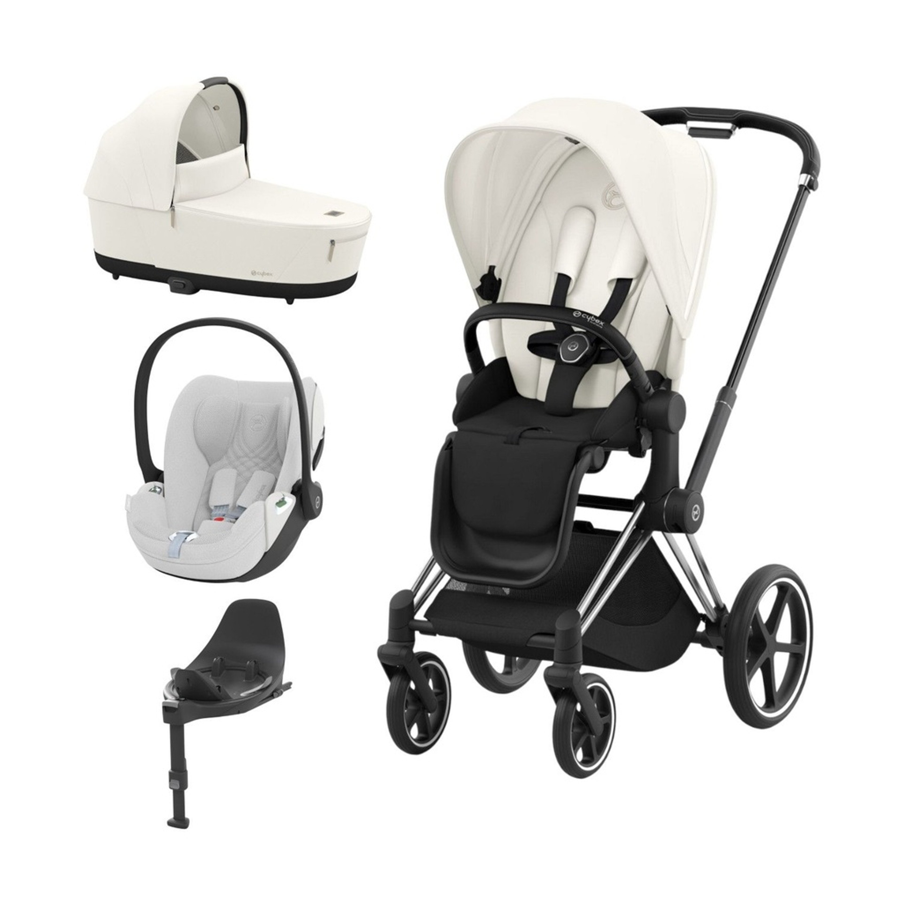Cybex Trio PRIAM NG Chrome Black + Carrycot + Isofix Base + CLOUD T i-Size Off White