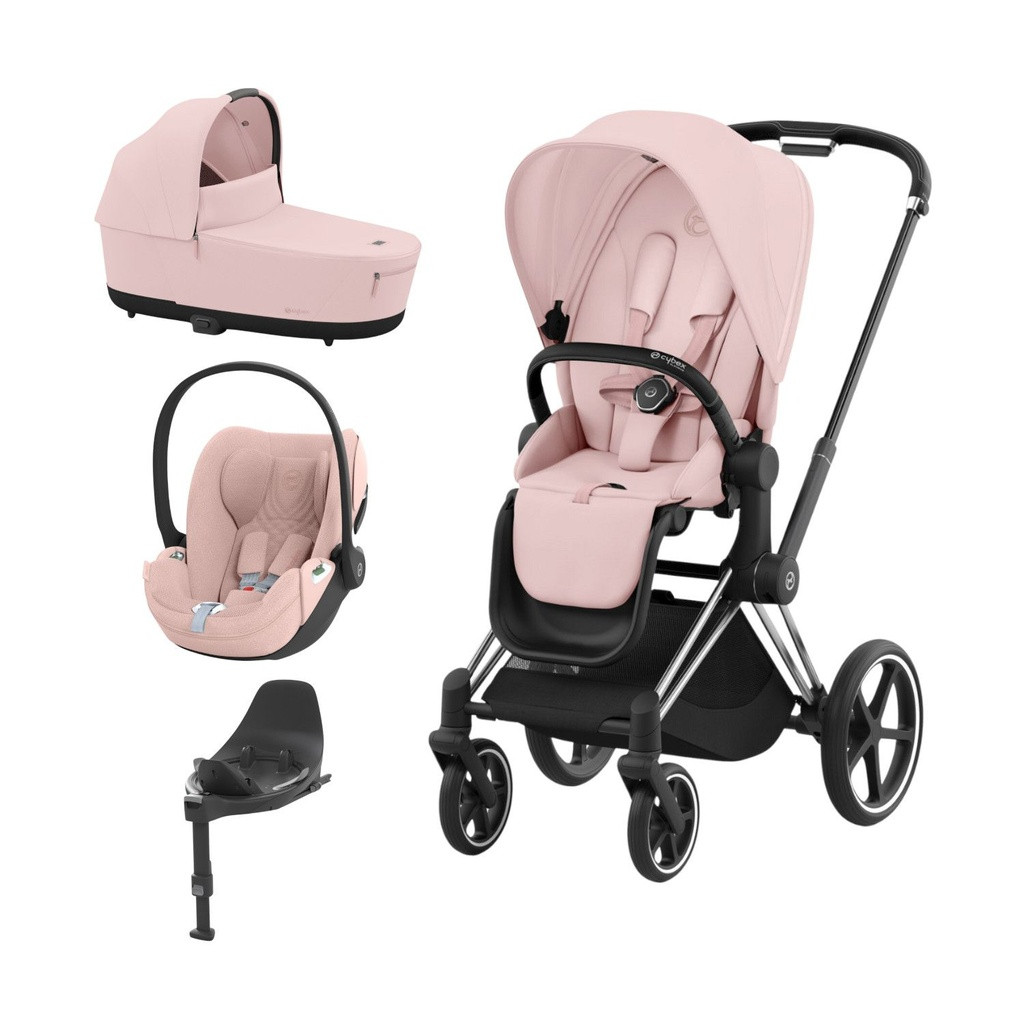 Cybex Trio PRIAM NG Chrome Black + Carrycot + Isofix Base + CLOUD T i-Size Peach Pink