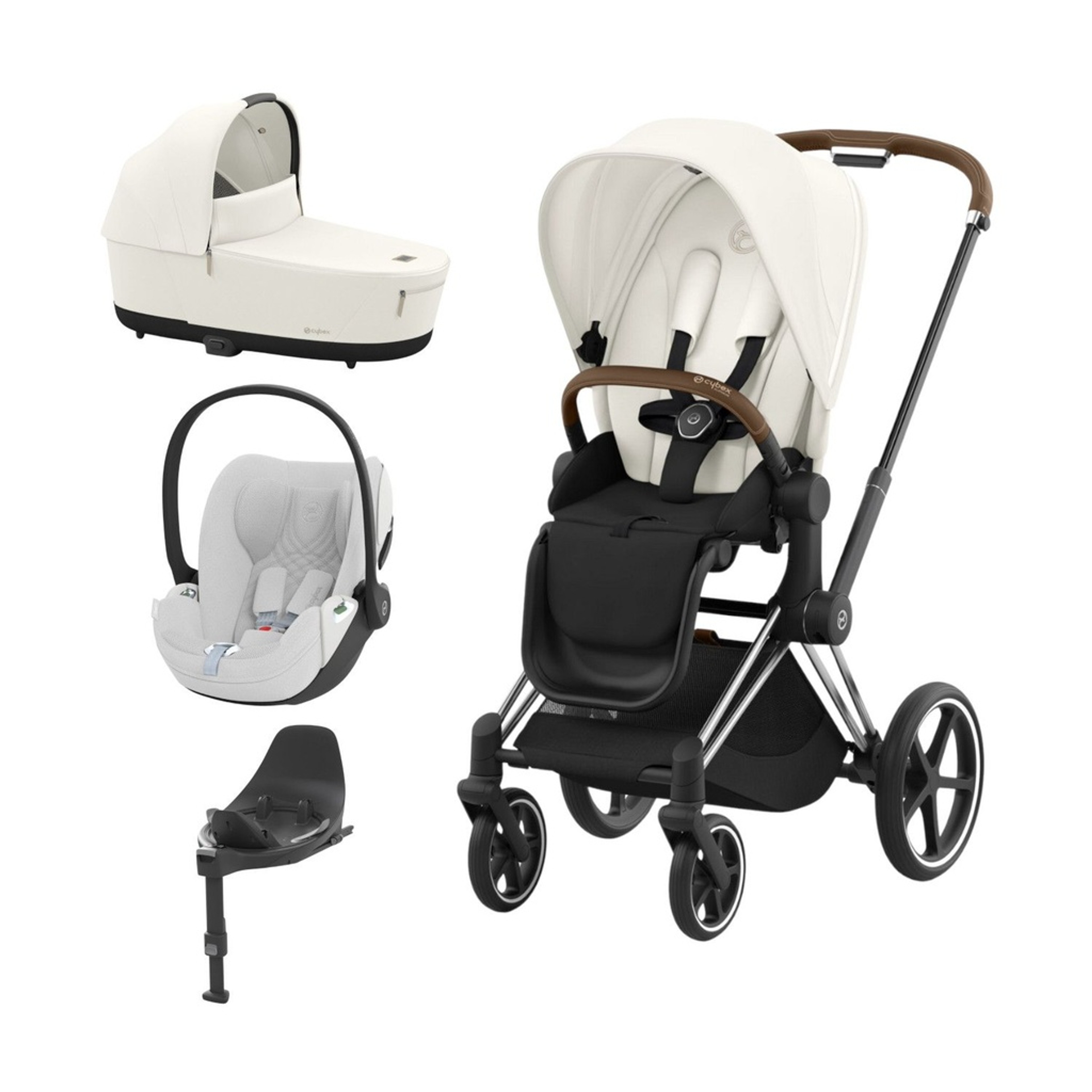 Cybex Trio PRIAM NG Chrome Brown + Carrycot + Isofix Base + CLOUD T i-Size Off White