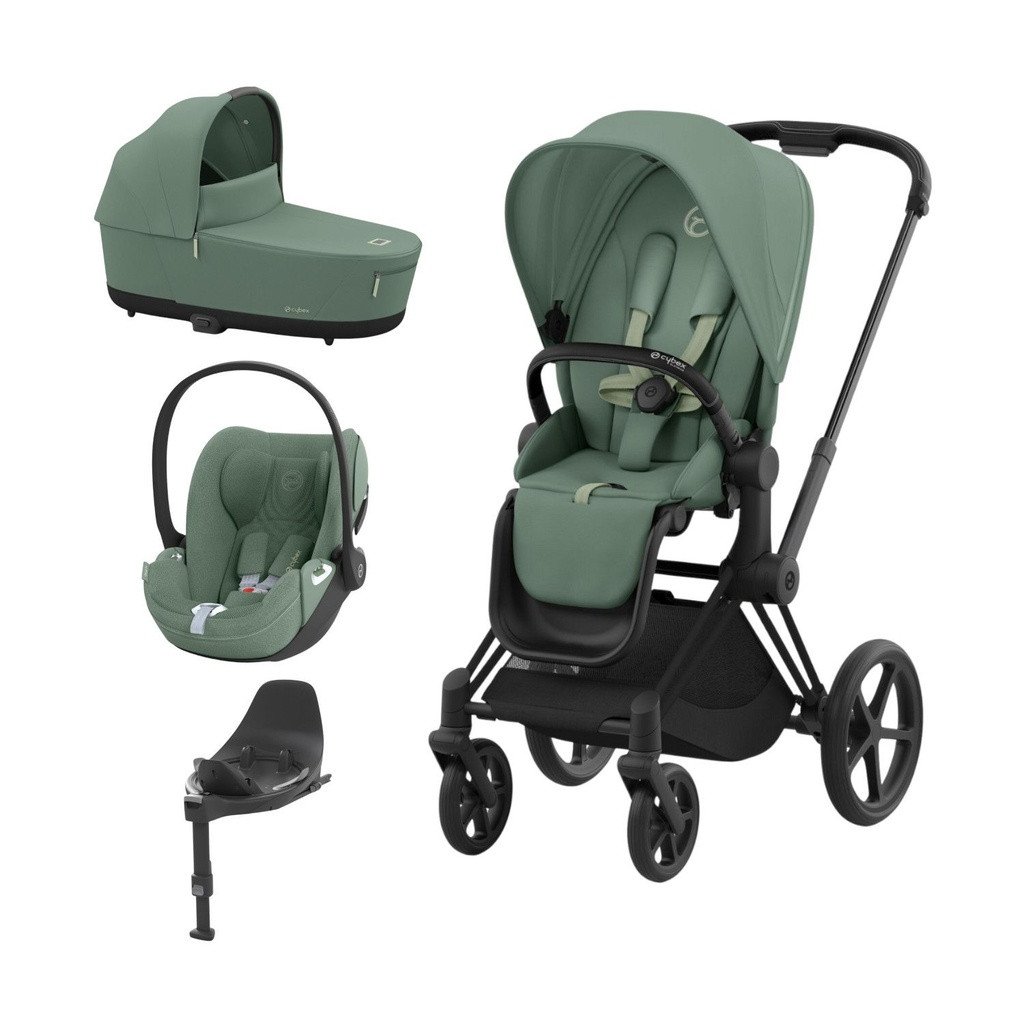 Cybex Trio PRIAM NG Matt Black + Carrycot + Isofix Base + CLOUD T i-Size Leaf Green