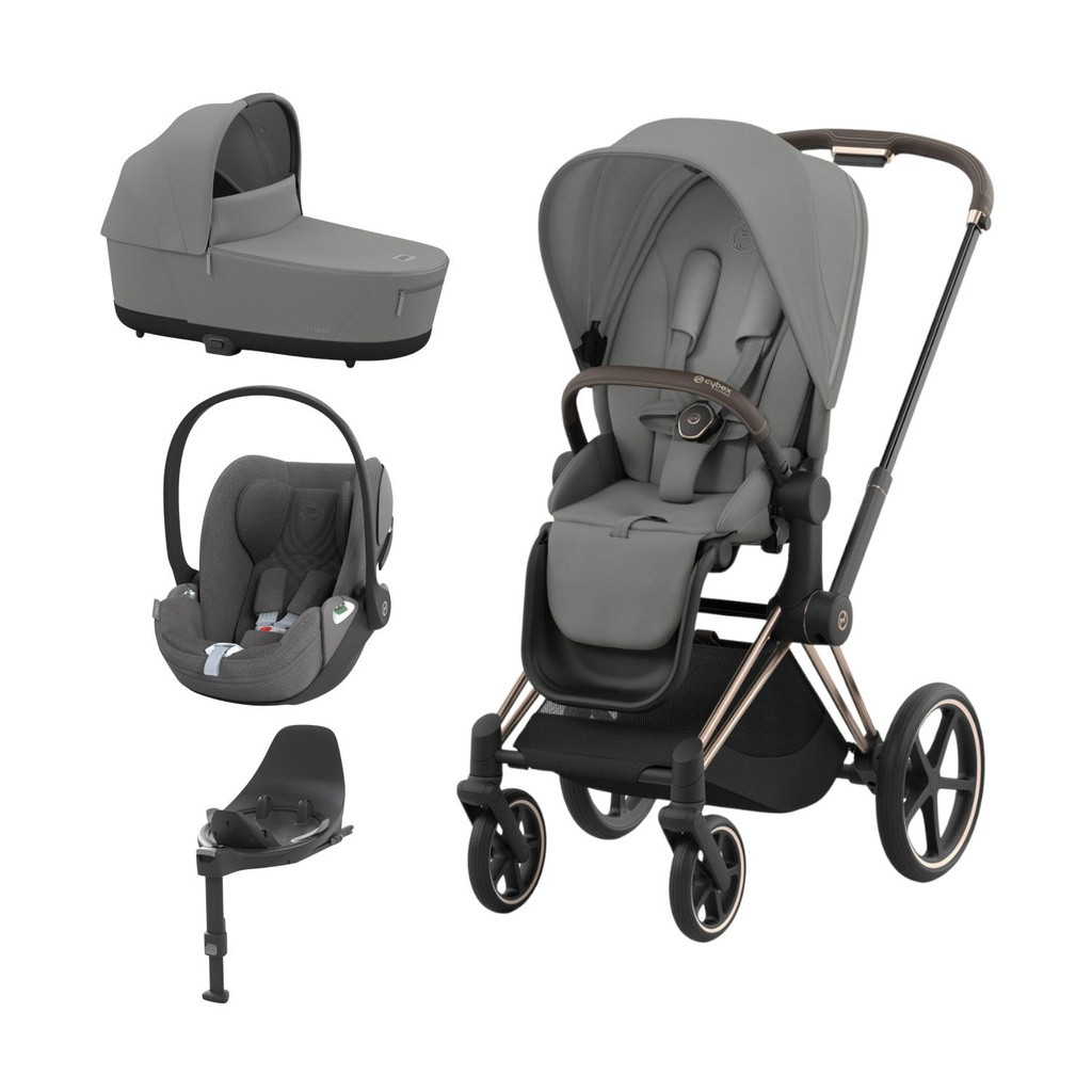 Cybex Trio PRIAM NG Rosegold + Carrycot + Isofix Base + CLOUD T i-Size Mirage Grey