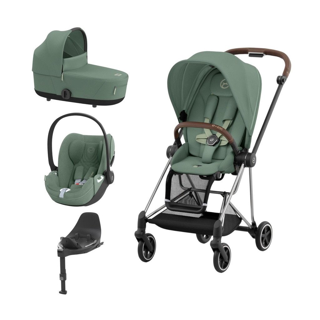 Cybex Trio MIOS NG Chrome Brown + Carrycot + Isofix Base + CLOUD T i-Size Leaf Green