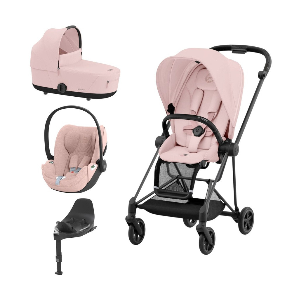 Cybex Trio MIOS NG Matt Black + Carrycot + Isofix Base + CLOUD T i-Size Peach Pink