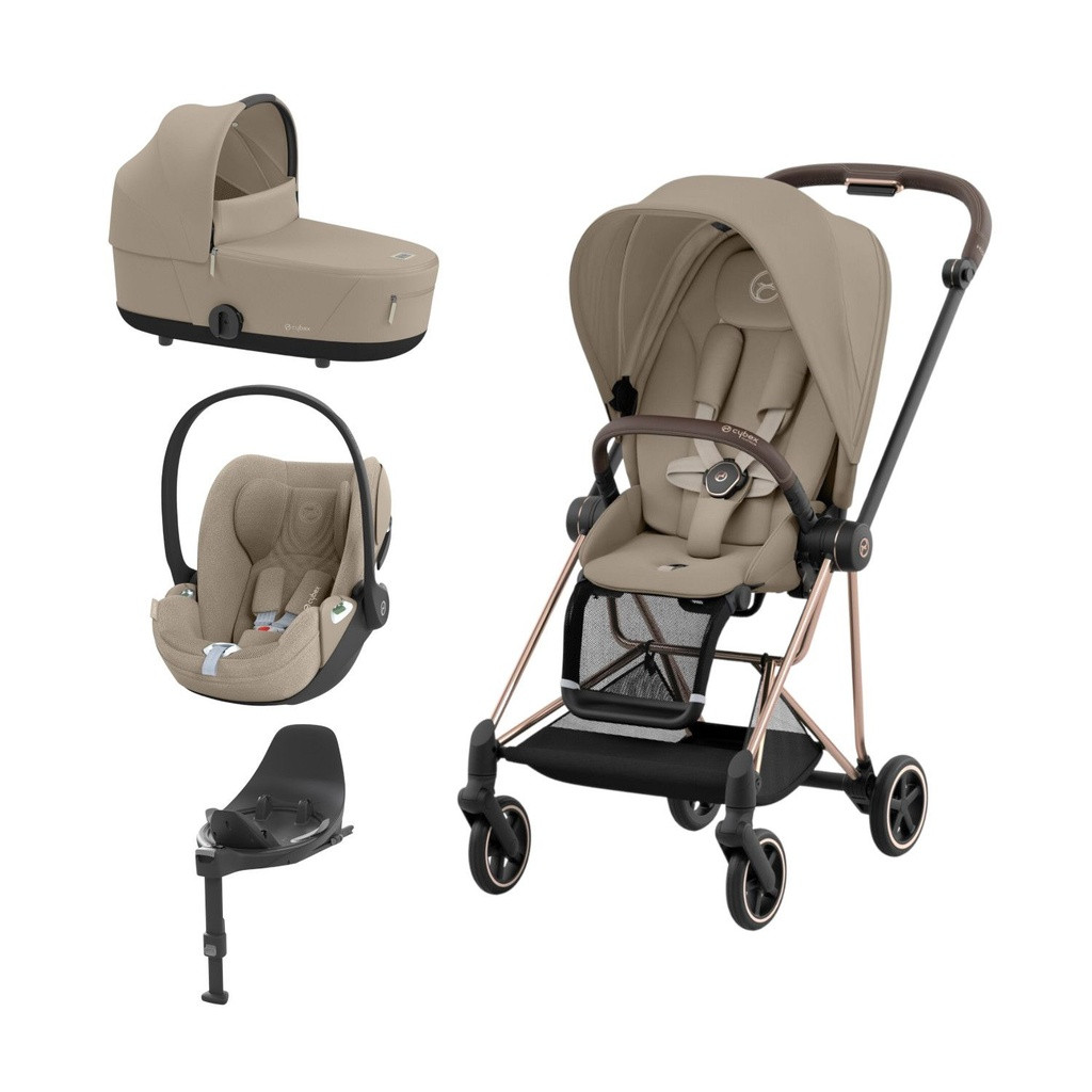 Cybex Trio MIOS NG Rosegold + Carrycot + Isofix Base + CLOUD T i-Size Cozy Beige