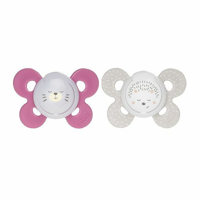 Chicco 2 Physio Comfort Lumi Soothers Seal & Hedgehog Pink 16-36M