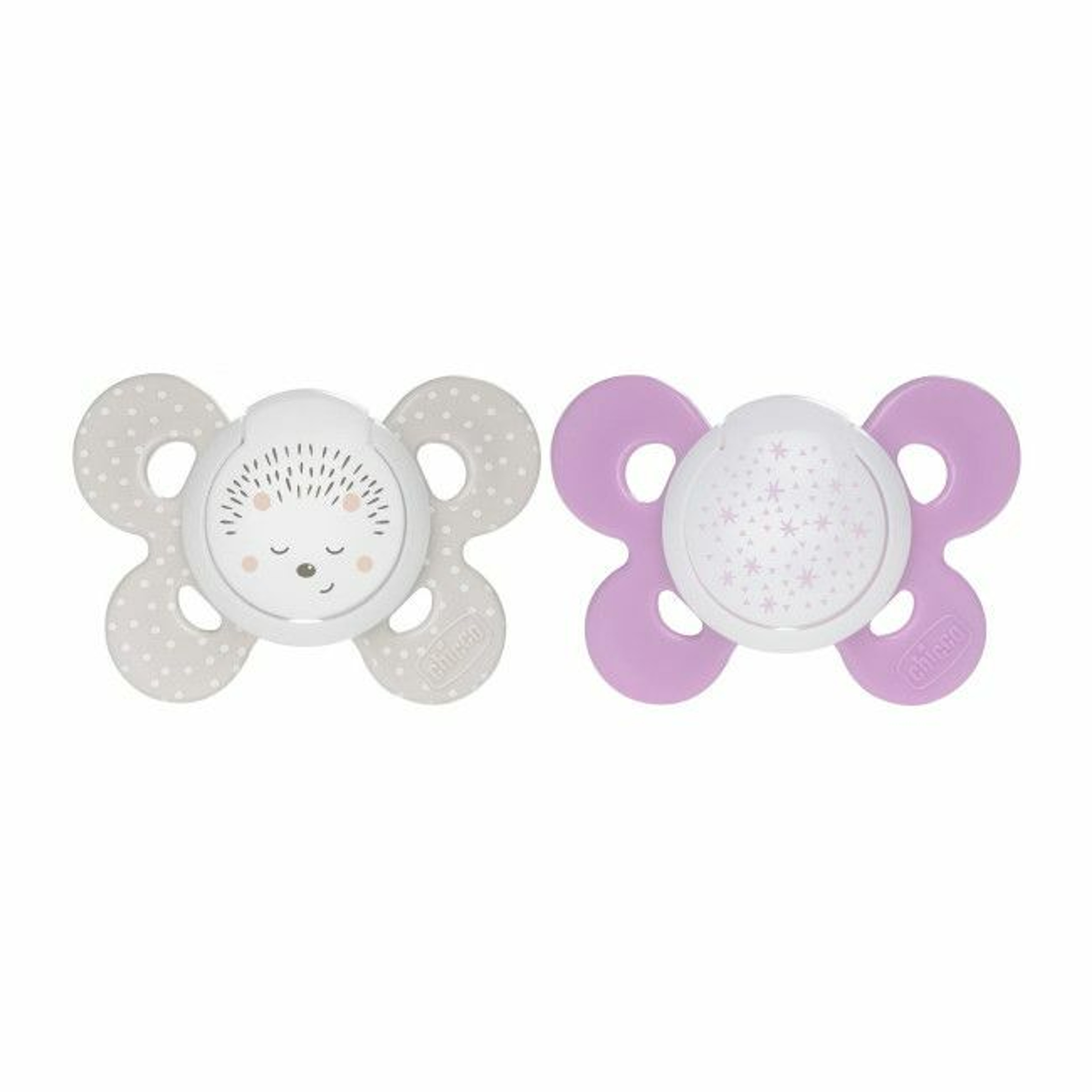 Chicco 2 Physio Comfort Lumi Soothers Hedgehog & Stars Pink 16-36M