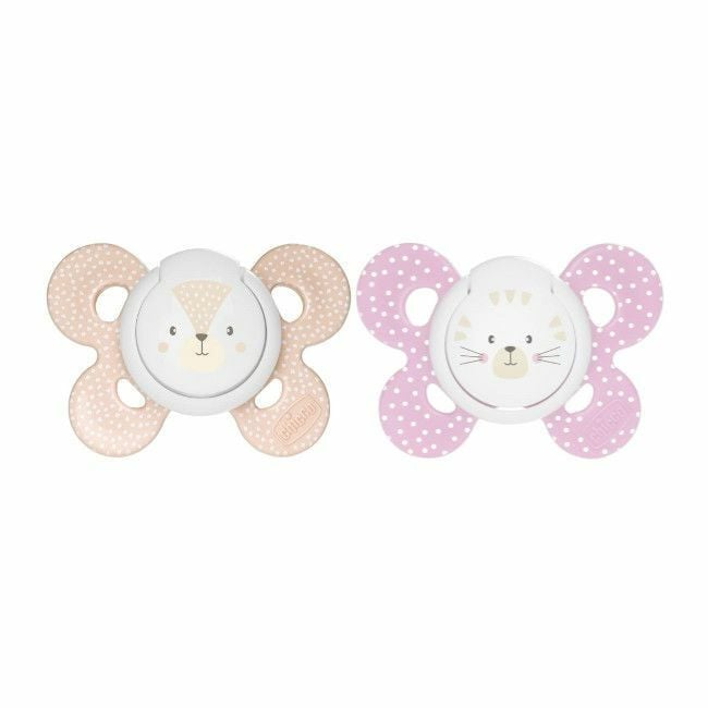 Chicco 2 Physio Comfort Soothers Fox & Tiger Pink 6-16M