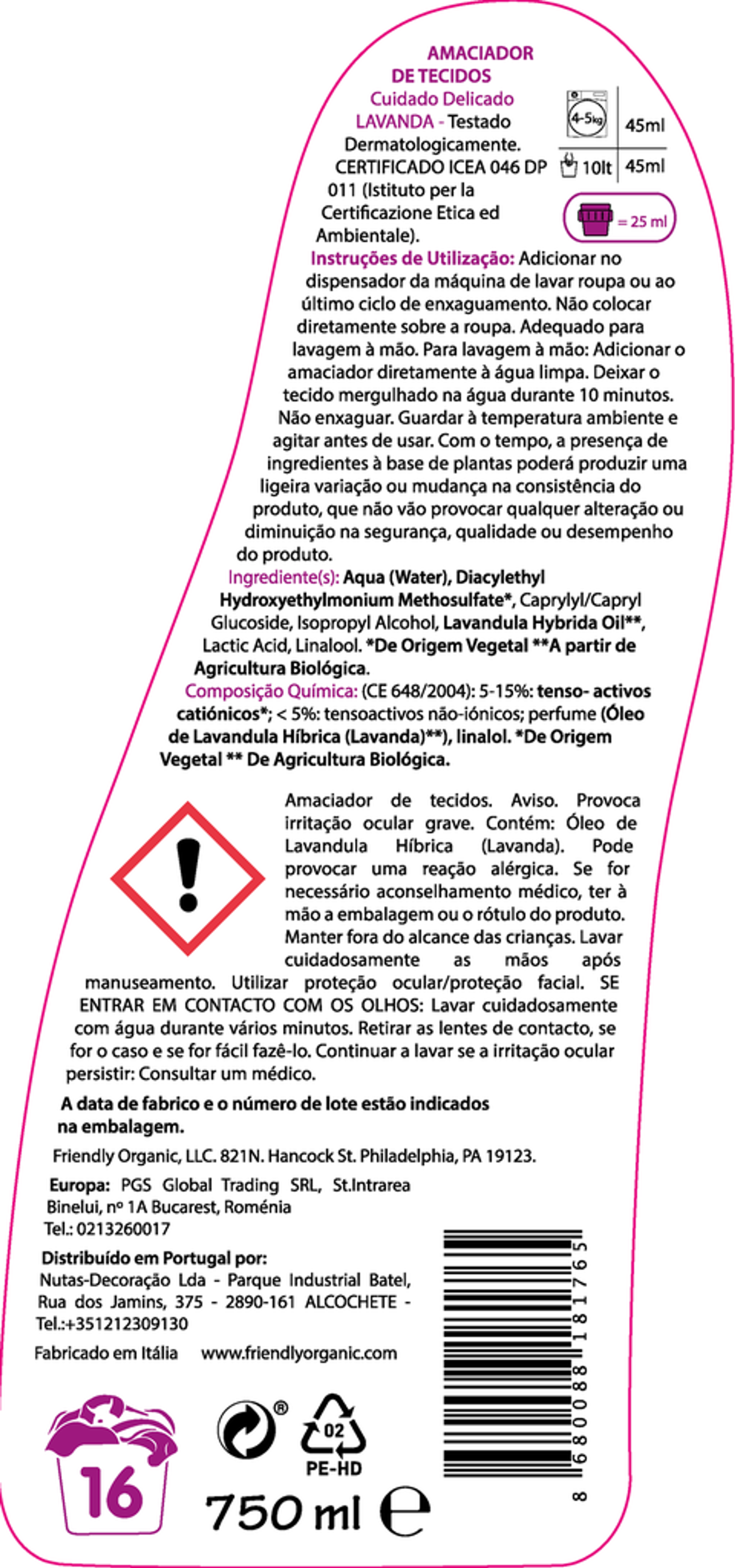 Friendly Organic Amaciador Roupa (Lavanda) 750ml 251FR1765