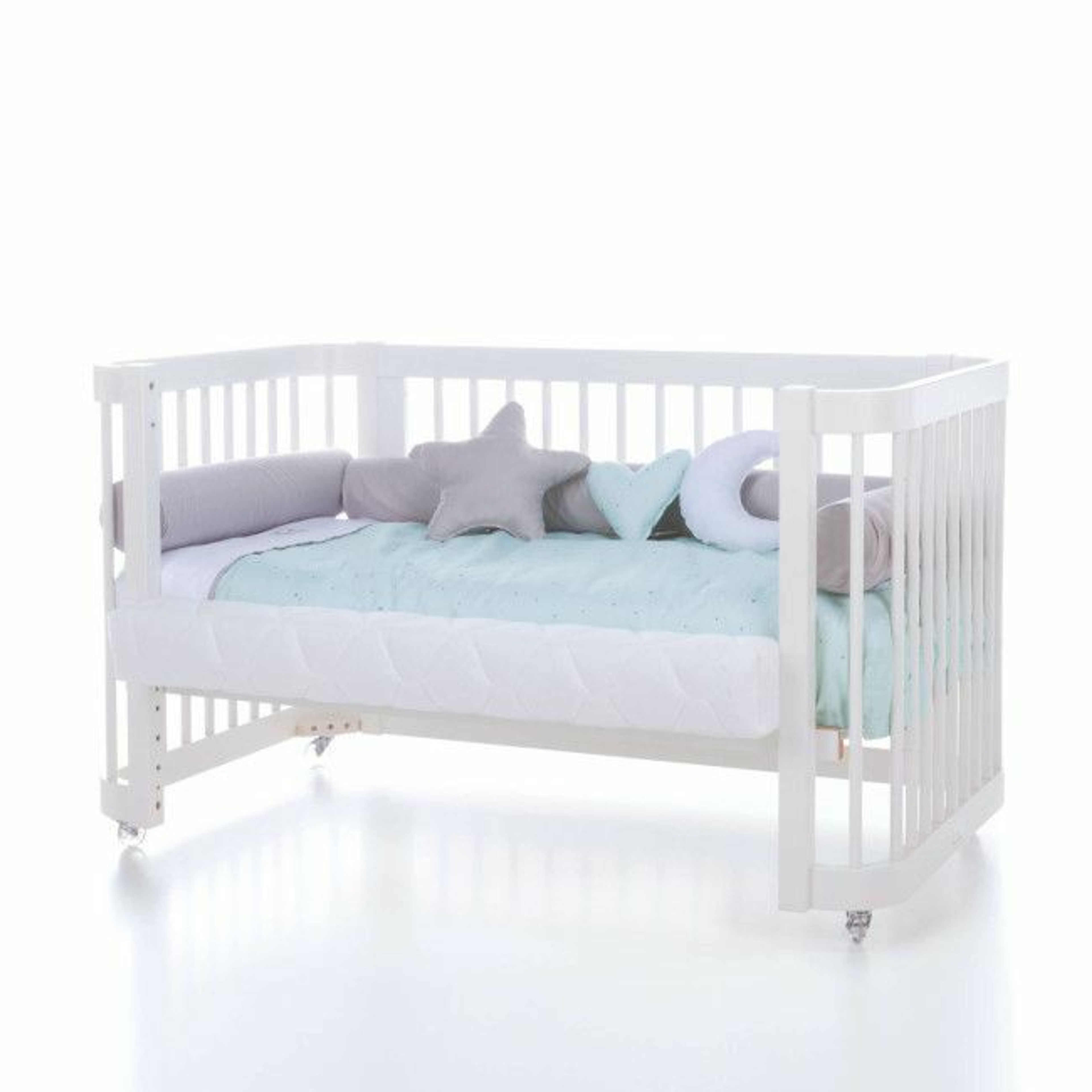 Alondra Berço 4 em 1 CREA TRE Branco + Têxtil Completo Espuma do Mar K43-TX127