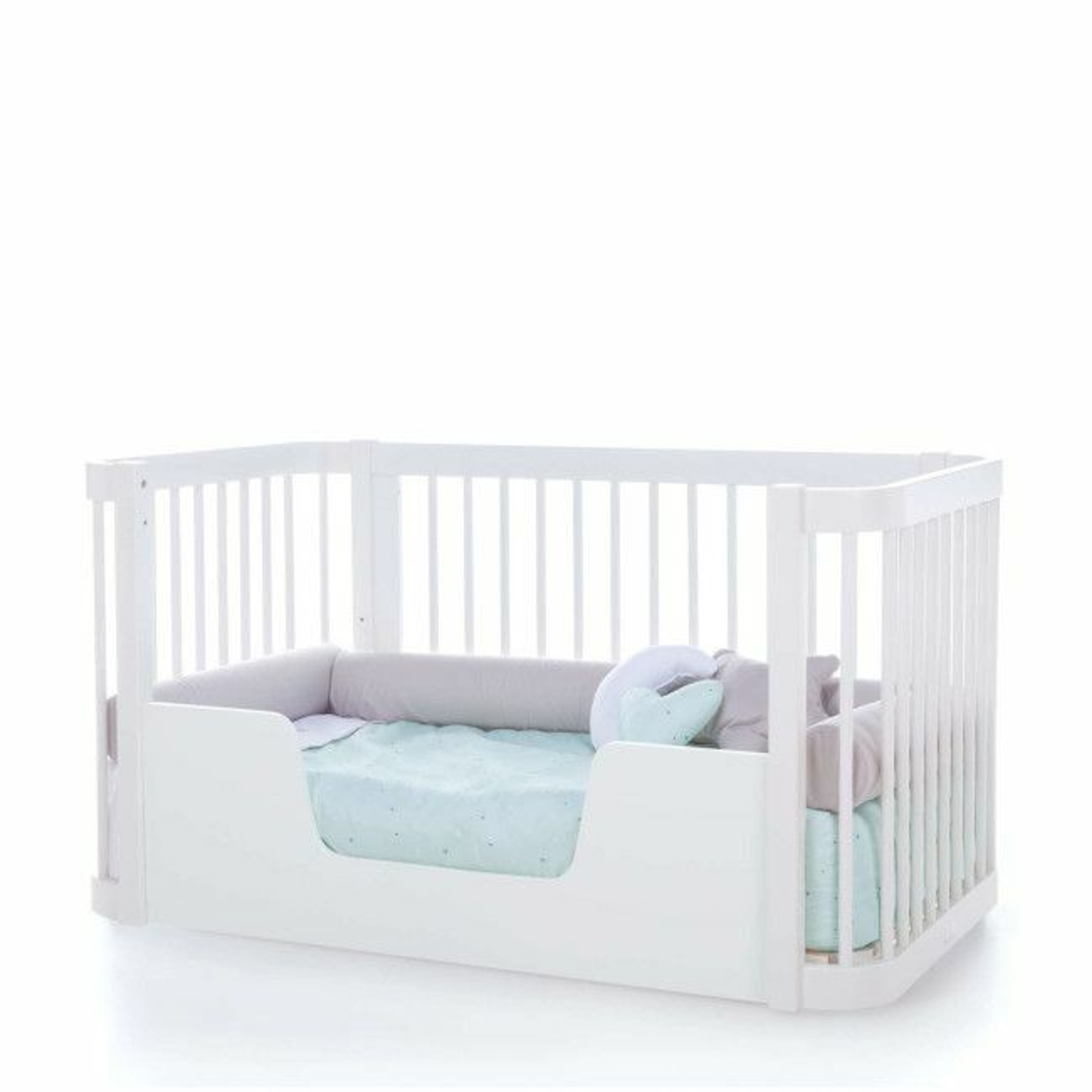 Alondra Berço 4 em 1 CREA TRE Branco + Têxtil Completo Espuma do Mar K43-TX127