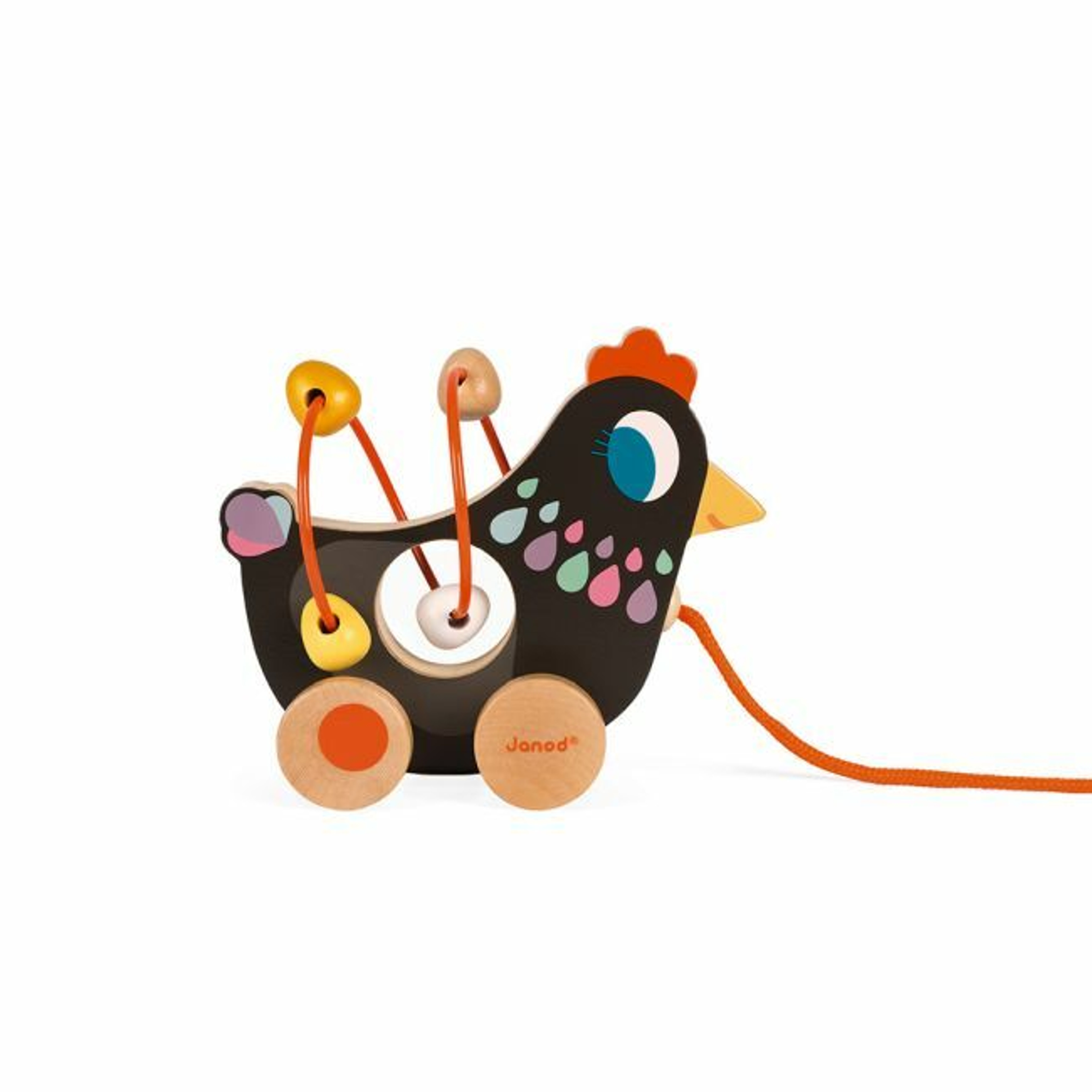 Janod Pull-Along Hen with Beads and Arch +12M J08252