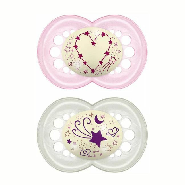 MAM 2 Original Night Latex Soothers Astro Pink +6M S167