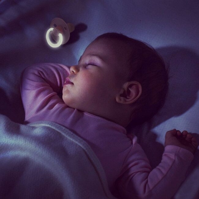 BIBS 2 Chupetas Colour Glow Látex Redonda Iron/Baby Blue 0-6M