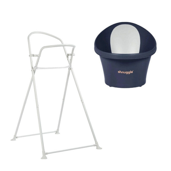 Shnuggle Ergonomic Baby Bath Navy + Foldable Stand