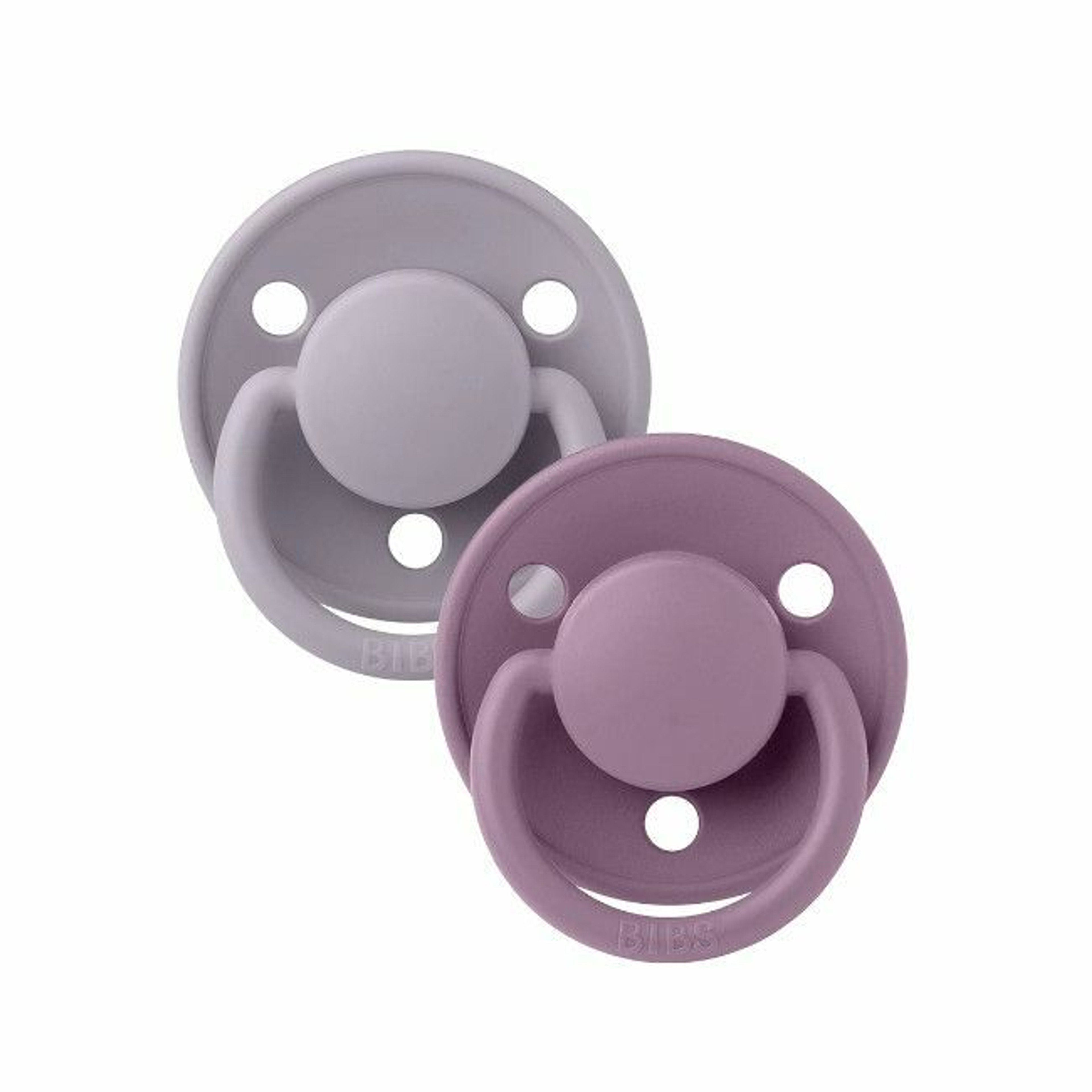 BIBS 2 De Lux Round Silicone Dummies Fossil Grey/Mauve 0-3Y