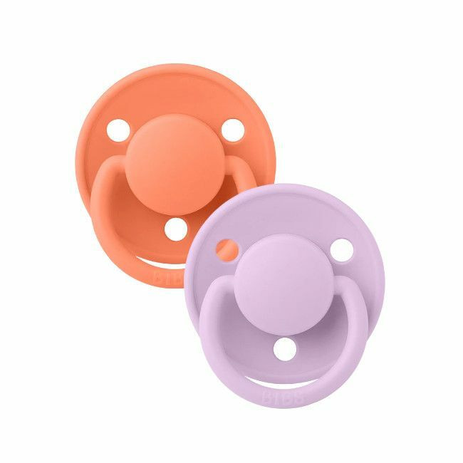 BIBS 2 De Lux Round Silicone Dummies Papaya/Violet Sky 0-3Y