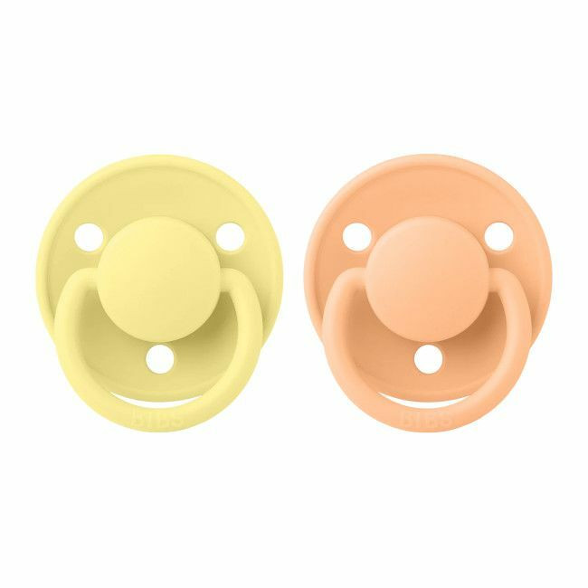 BIBS 2 De Lux Round Silicone Dummies Sunshine/Peach Sunset 0-3Y