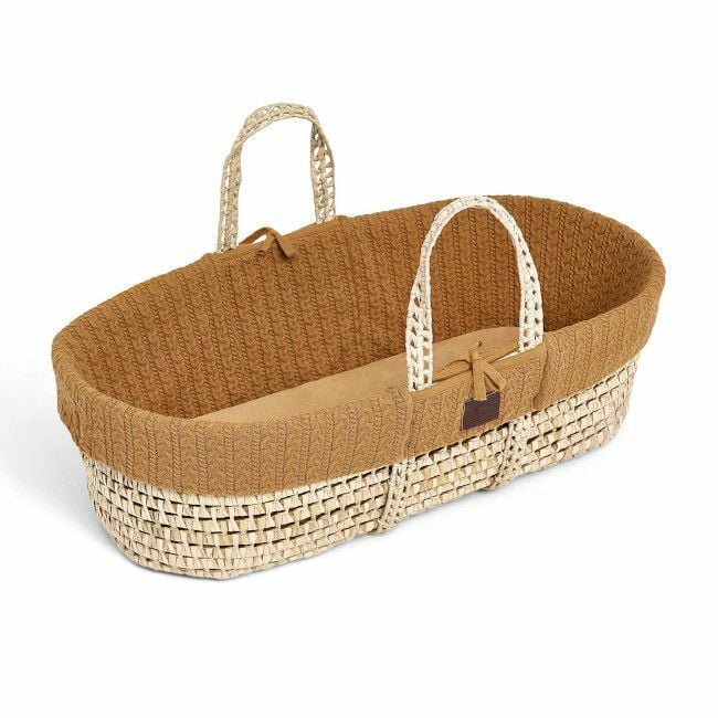 TLGS Organic Palm Leaf Moses Basket with Knitted Mattress Honey FN010D