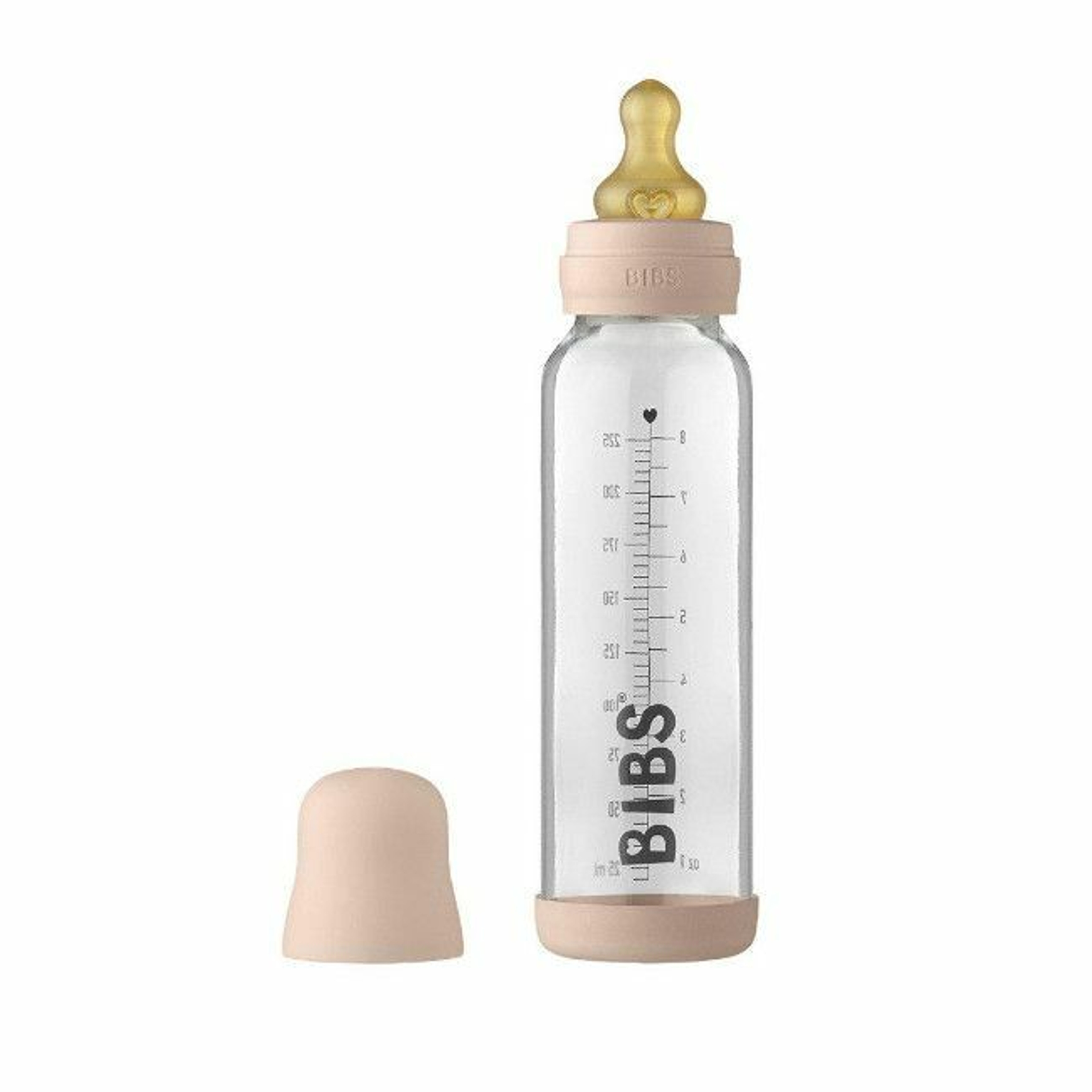 BIBS Glass Bottle Round Teat Slow Flow Blush 225ml