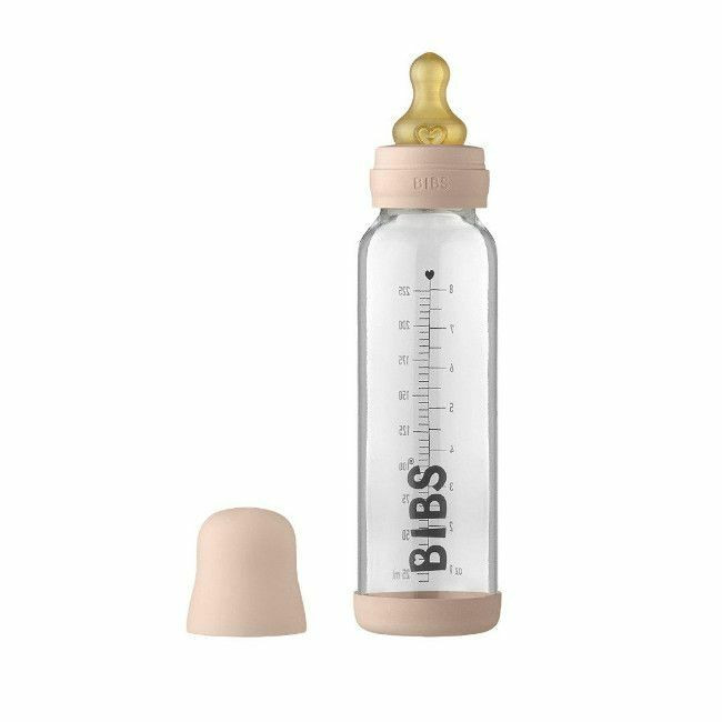 BIBS Glass Bottle Round Teat Slow Flow Blush 225ml