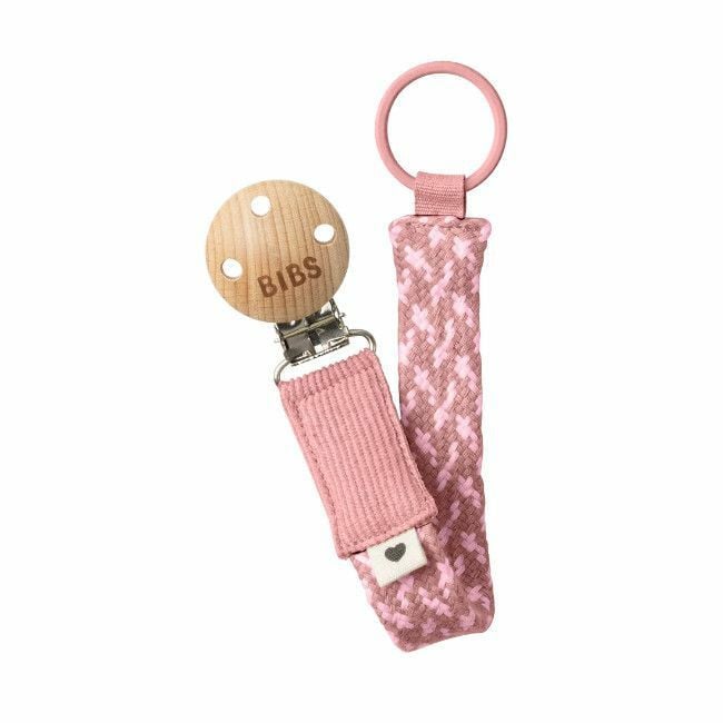 BIBS Braided Pacifier Clip Dusty Pink/Baby Pink