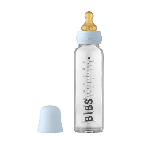 BIBS Biberão Vidro Tetina Redonda Fluxo Lento Baby Blue 225ml BIBS Glass Bottle Round Teat Slow Flow Baby Blue 225ml