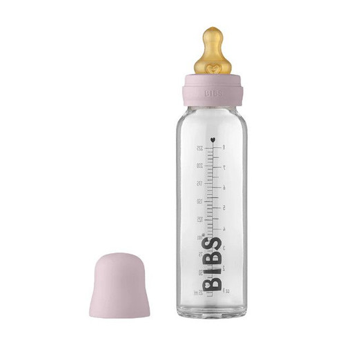 BIBS Glass Bottle Round Teat Slow Flow Dusky Lilac 225ml