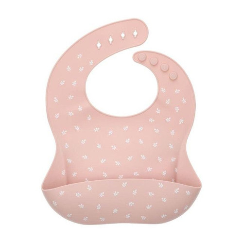 Tutete Babete com Bolso em Silicone Leaves Pink Tutete Silicone Bib with Pocket Leaves Pink