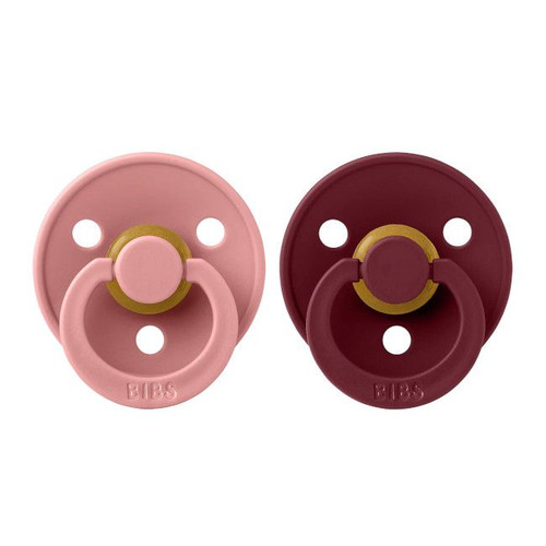 BIBS 2 Colour Latex Round Dummies Dusty Pink/Elderberry 0-6M