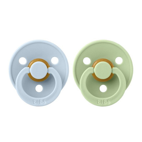 BIBS 2 Colour Latex Round Dummies Baby Blue/Pistachio 6-18M