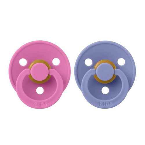 BIBS 2 Colour Latex Round Dummies Bubblegum/Peri 0-6M