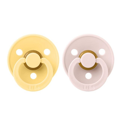 BIBS 2 Colour Latex Round Dummies Pale Butter/Petal 0-6M