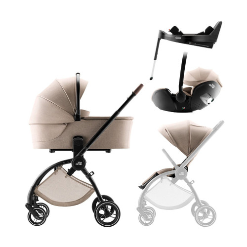Britax Römer Stroller + Rio Carrycot + BabySafe Pro Infant Car Seat + Vario Style Base Teak