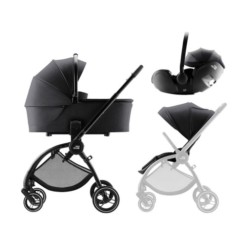 Britax Römer Stroller + Rio Carrycot + BabySafe Pro Infant Car Seat Style Carbon Black