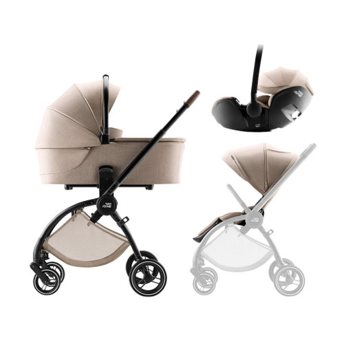 Britax Römer Stroller + Rio Carrycot + BabySafe Pro Infant Car Seat Style Teak