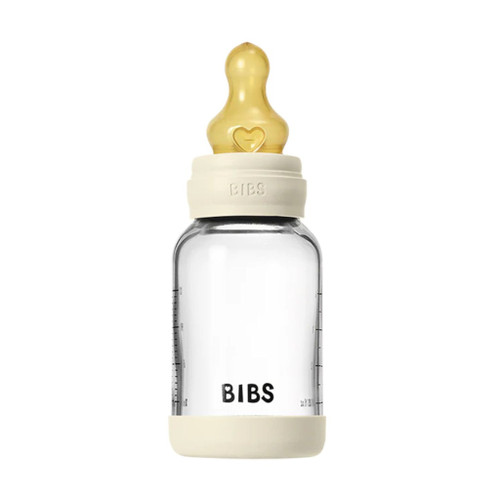 BIBS Glass Bottle Round Teat Slow Flow Ivory 120ml