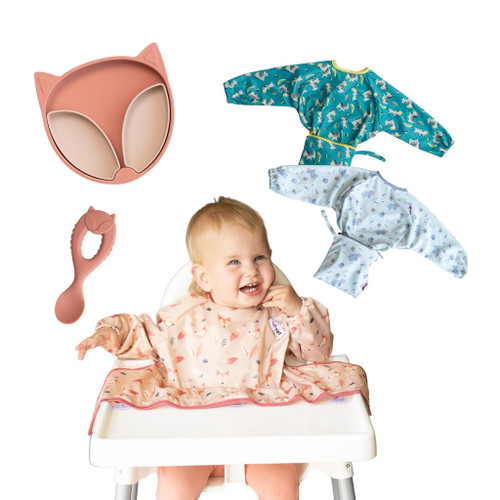 Tidy Tot 3 Babetes Cover & Catch + Colher + Prato de Silicone Fox WKS2CCFX Tidy Tot 3 Cover & Catch Bibs + Spoon + Silicone Plate Fox WKS2CCFX