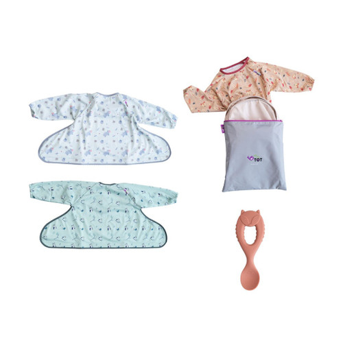 Tidy Tot 3 Babetes e Tabuleiro + Colher de Silicone Sand WKS1SD Tidy Tot 3 Bibs & Tray + Sand Silicone Spoon WKS1SD