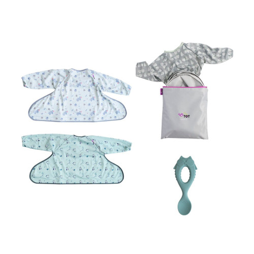 Tidy Tot 3 Babetes e Tabuleiro + Colher de Silicone Grey WKS1DG Tidy Tot 3 Bibs & Tray + Grey Silicone Spoon WKS1DG