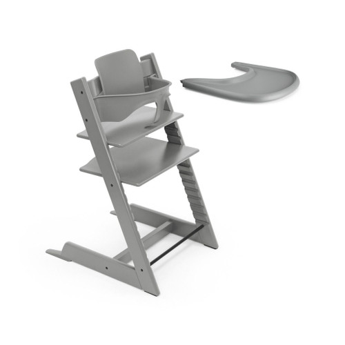 Stokke Tripp Trapp Beech Chair + Baby Set 2 + Tray Storm Grey