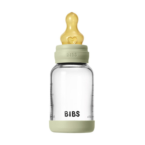 BIBS Glass Baby Bottle Round Teat Slow Flow Sage 120ml