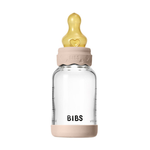 BIBS Glass Baby Bottle Round Teat Slow Flow Blush 120ml