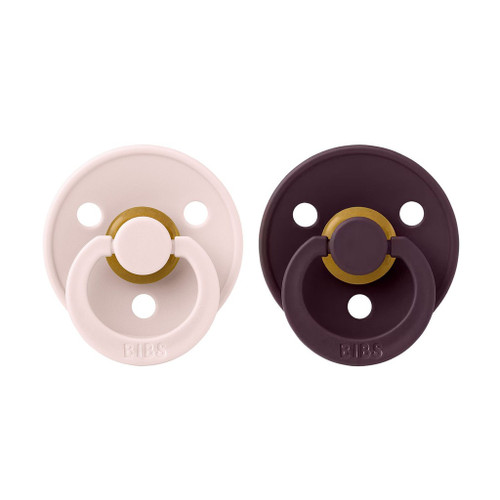 BIBS 2 Colour Latex Round Pacifiers Petal/Plum 0-6M