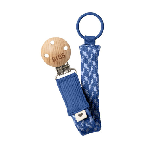BIBS Braided Pacifier Clip Cornflower/Dusty Blue