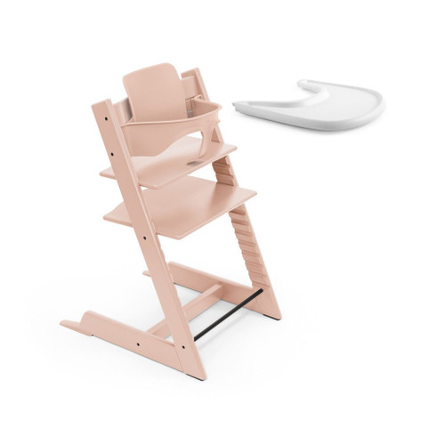 Stokke Cadeira Tripp Trapp Faia + Baby Set 2 Serene Pink + Tabuleiro White